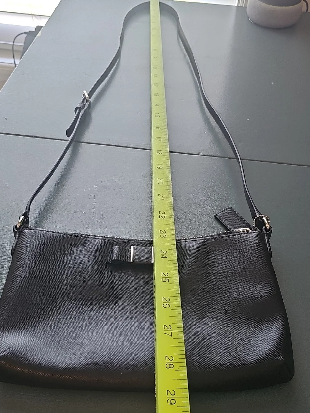 Coach Darcy Bow Black Leather Crossbody Bag, Side Pocket‎ Coach Tag.